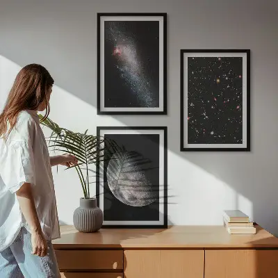 Wall art set space galaxies stars and moon design