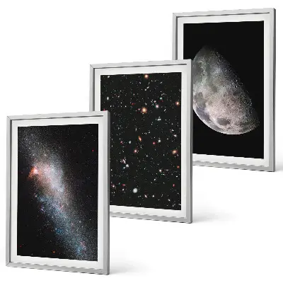 Wall art set space galaxies stars and moon design