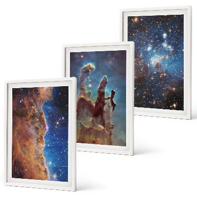 Three-piece wall art piece Space landscapes of galaxies