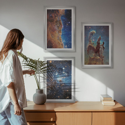 Three-piece wall art piece Space landscapes of galaxies