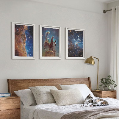 Three-piece wall art piece Space landscapes of galaxies