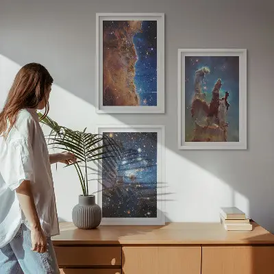 Three-piece space landscapes wall art galaxies design