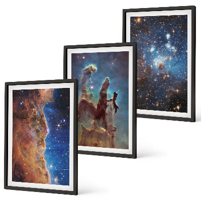 Three-piece wall art piece Space landscapes of galaxies