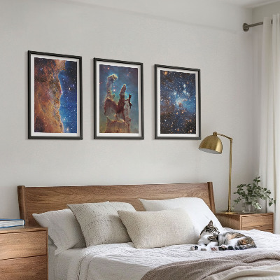 Three-piece wall art piece Space landscapes of galaxies