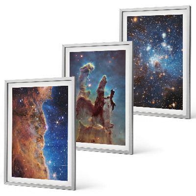 Three-piece wall art piece Space landscapes of galaxies