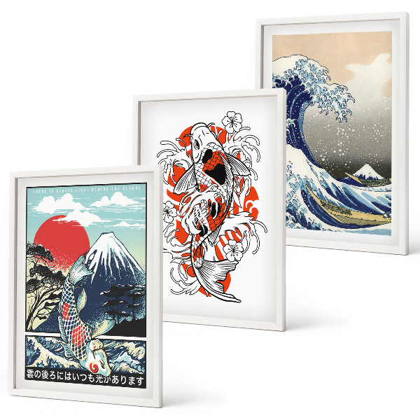 Three-piece wall art piece Mountains of fish Great Wave Japan