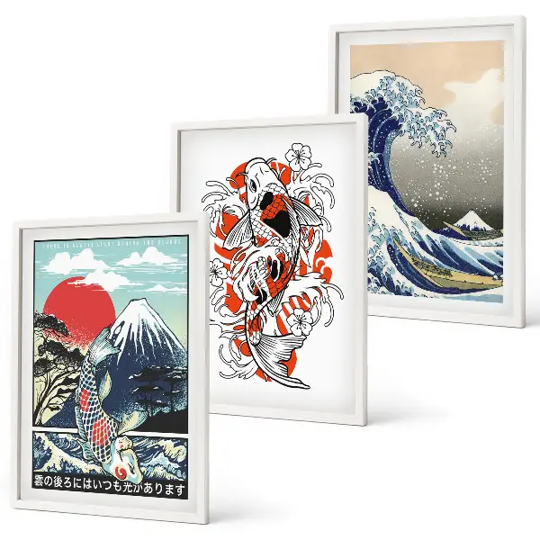 Mountains of Fish Great Wave Japan Wall Art three-piece set