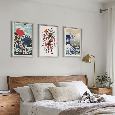 Three-piece wall art piece Mountains of fish Great Wave Japan