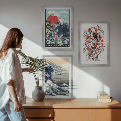 Three-piece wall art piece Mountains of fish Great Wave Japan