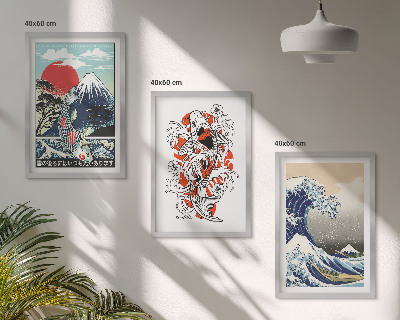 Three-piece wall art piece Mountains of fish Great Wave Japan