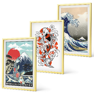 Three-piece wall art piece Mountains of fish Great Wave Japan