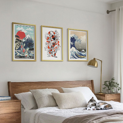 Three-piece wall art piece Mountains of fish Great Wave Japan