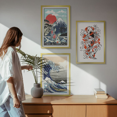 Three-piece wall art piece Mountains of fish Great Wave Japan