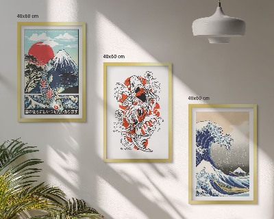 Three-piece wall art piece Mountains of fish Great Wave Japan