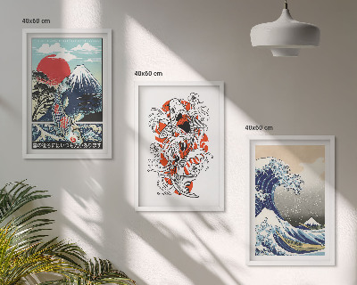 Three-piece wall art piece Mountains of fish Great Wave Japan