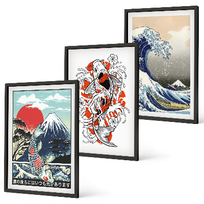Three-piece wall art piece Mountains of fish Great Wave Japan