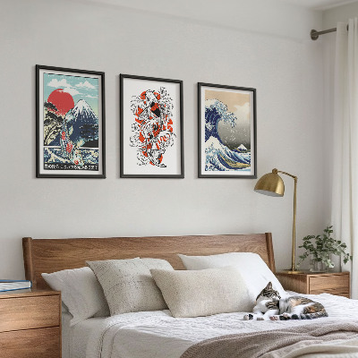 Three-piece wall art piece Mountains of fish Great Wave Japan
