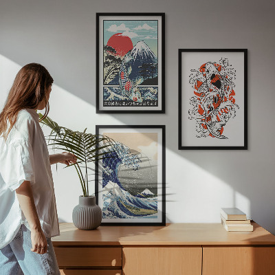 Three-piece wall art piece Mountains of fish Great Wave Japan