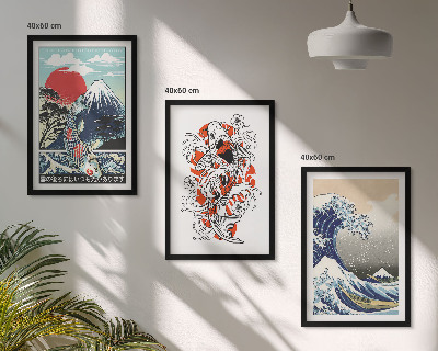 Three-piece wall art piece Mountains of fish Great Wave Japan