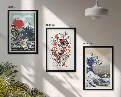 Mountains of Fish Great Wave Japan Wall Art three-piece set