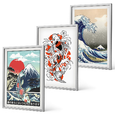 Three-piece wall art piece Mountains of fish Great Wave Japan