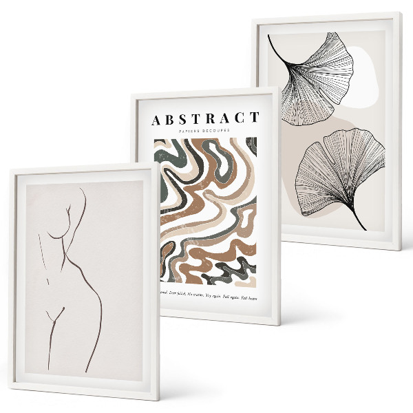Set of 3 framed wall art pieces Abstract boho patterns shapes