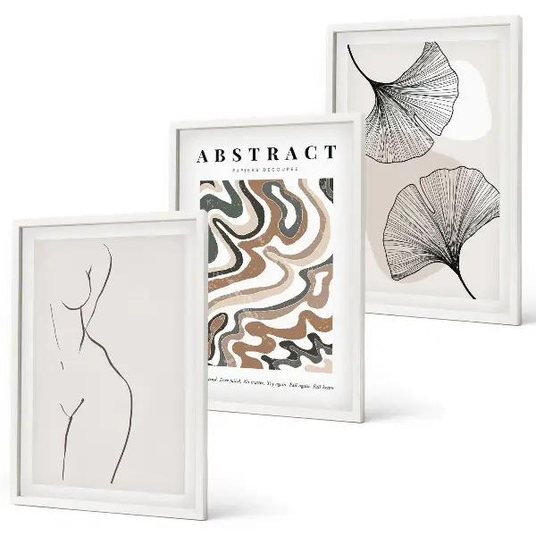 Abstract boho pattern and shape wall art set of 3 framed pieces