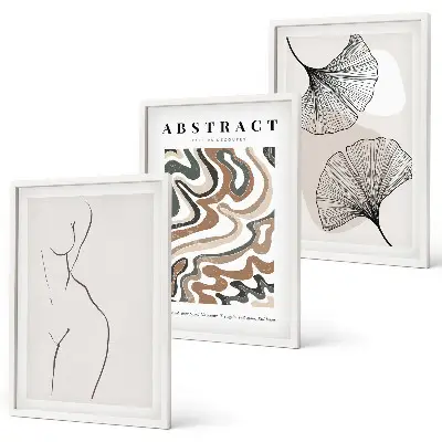 Abstract boho pattern and shape wall art set of 3 framed pieces