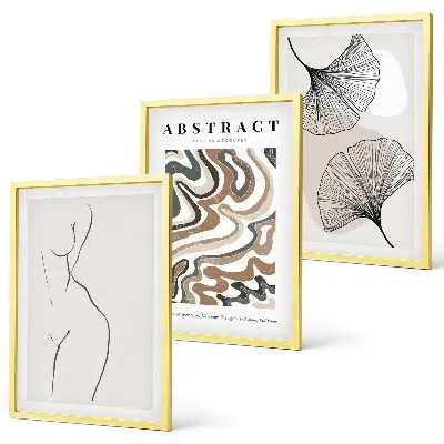 Abstract boho pattern and shape wall art set of 3 framed pieces