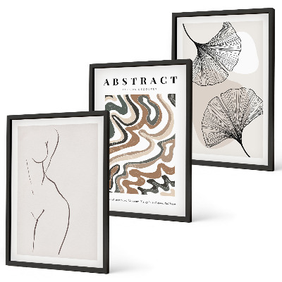 Set of 3 framed wall art pieces Abstract boho patterns shapes