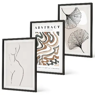 Abstract boho pattern and shape wall art set of 3 framed pieces