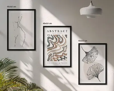 Abstract boho pattern and shape wall art set of 3 framed pieces
