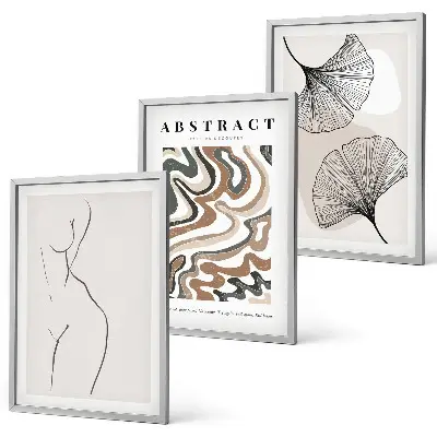 Abstract boho pattern and shape wall art set of 3 framed pieces