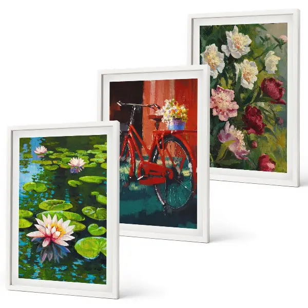 Lilies in the garden wall art colorful three-piece floral canvas set