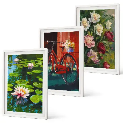 Lilies in the garden wall art colorful three-piece floral canvas set