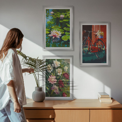 Three-piece wall art piece Lilies in the garden, colorful flowers
