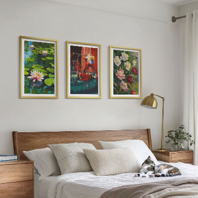 Three-piece wall art piece Lilies in the garden, colorful flowers