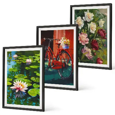 Lilies in the garden wall art colorful three-piece floral canvas set