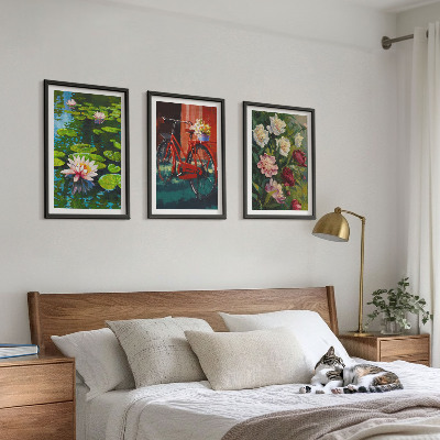 Three-piece wall art piece Lilies in the garden, colorful flowers