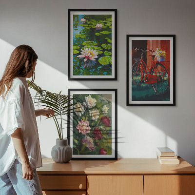 Three-piece wall art piece Lilies in the garden, colorful flowers