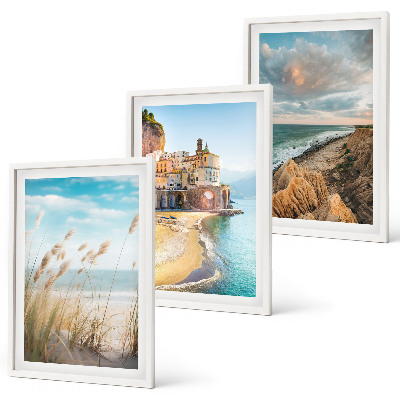 Set of 3 framed wall art pieces Landscapes beach cliffs city