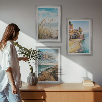 Set of 3 framed wall art pieces Landscapes beach cliffs city