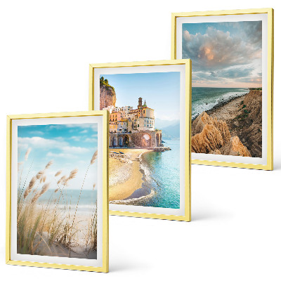 Set of 3 framed wall art pieces Landscapes beach cliffs city