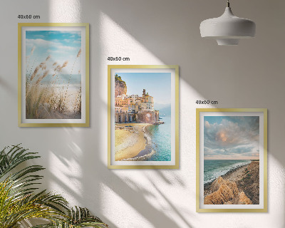 Set of 3 framed wall art pieces Landscapes beach cliffs city