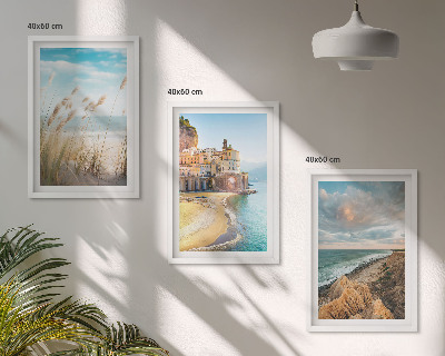 Set of 3 framed wall art pieces Landscapes beach cliffs city