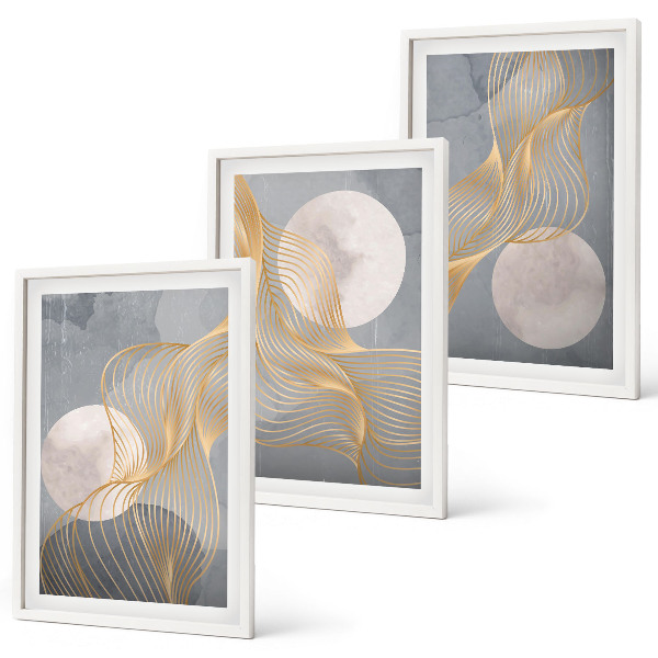 Wall art set Abstract patterns waves circles