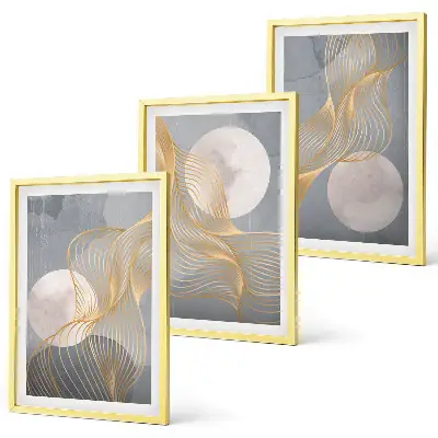 Wall art set featuring abstract patterns of waves and circles