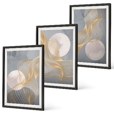 Wall art set Abstract patterns waves circles