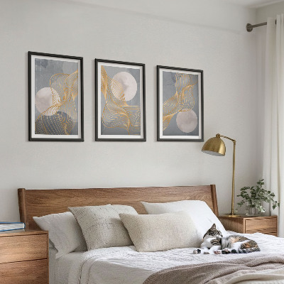 Wall art set Abstract patterns waves circles