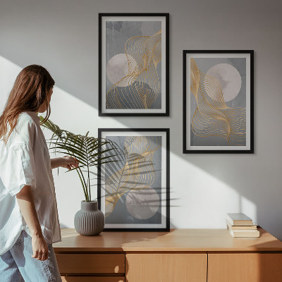 Wall art set Abstract patterns waves circles